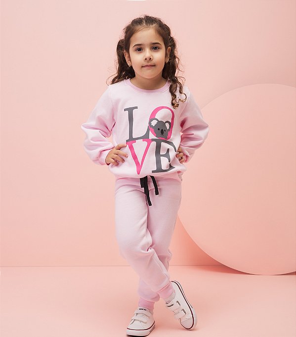 Conjunto Inverno  moletom feminino infantil  Rosa Bebê Coala