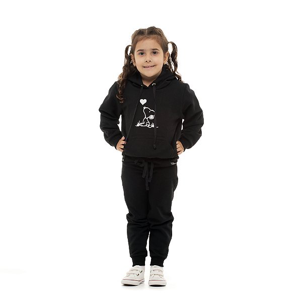 Conjunto Inverno Moletom C/ Capuz Feminino Infantil Preto Snoop