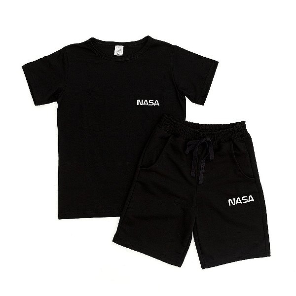Conjunto verão menino camisa preta e bermuda NASA