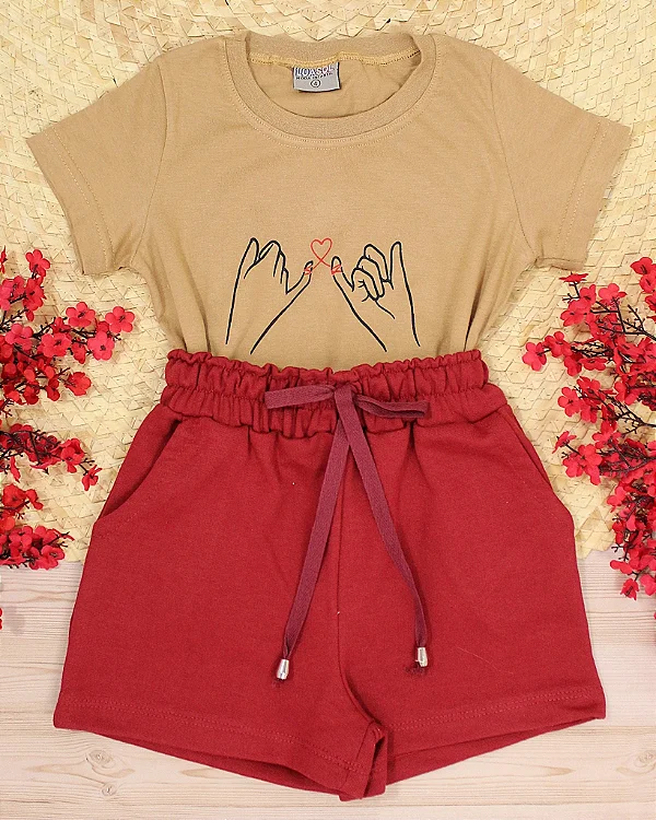 Conjunto Infantil Short Bordô c/ Camiseta Juramento 2 ao 14