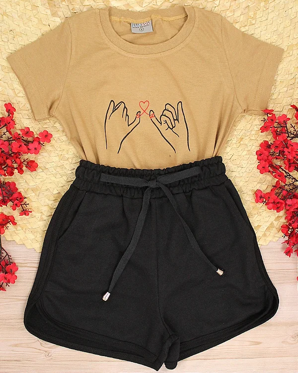 Conjunto Infantil Short Preto c/ Camiseta Juramento 2 ao 14