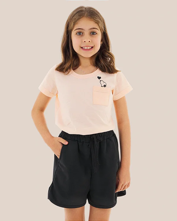 Conjunto Infantil Snoopy c/ Short Preto Confortável 2 ao 14