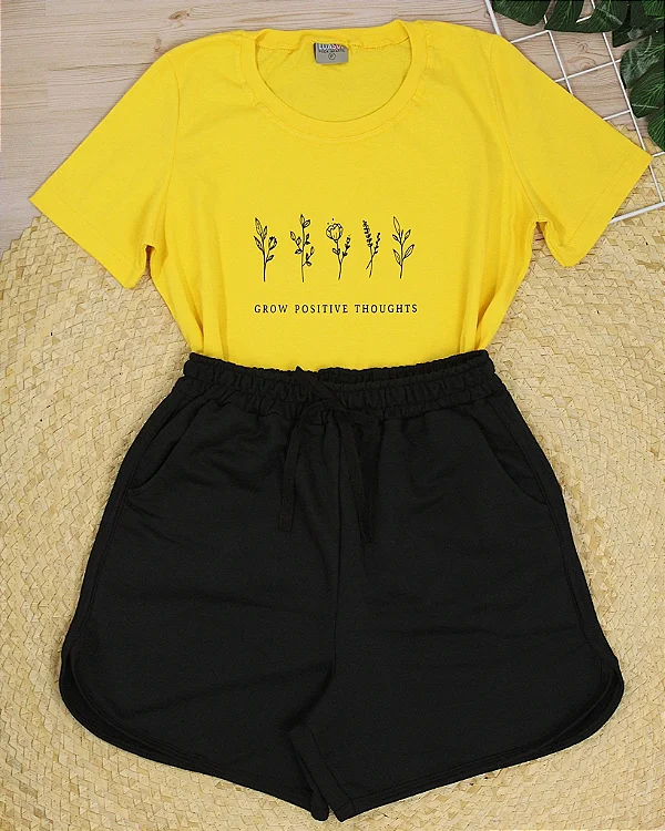 Conjunto Infantil grow positive c/ Shorts Preto 2 ao 14