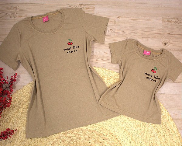 T-Shirt Mãe e Filha Doce como cereja cappuccino – Tamanhos 2 ao G3