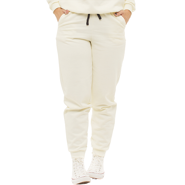 Calça Grossa De Moletom Feminina Adulta Pelúciada Quentinha Na Cor Off