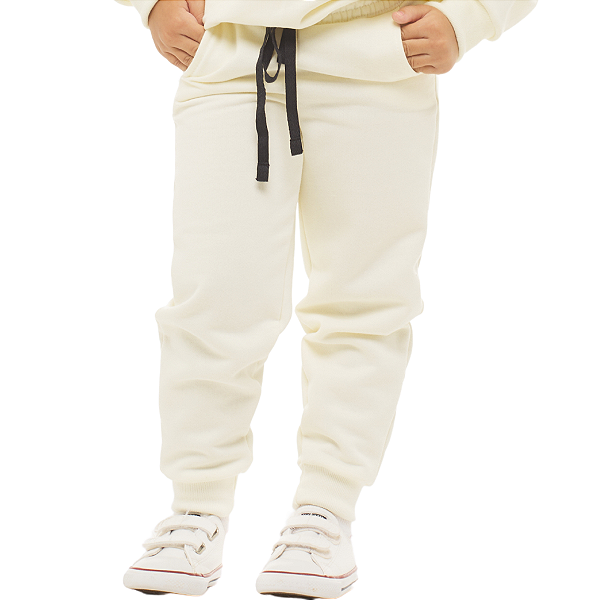 Calça grossa de Moletom Para Meninas Pelúciado Quentinha Na Cor Off