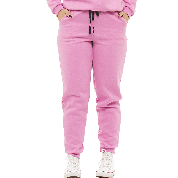 Calça Grossa De Moletom Feminina Adulta Pelúciada Quentinha Na Cor Blush