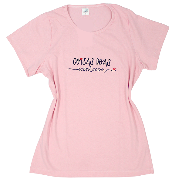 T-Shirt verão Feminina Adulta camiseta Rosa bebê Coisas Boas