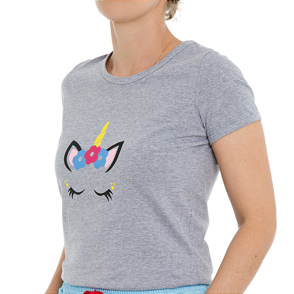 T-Shirt verão Feminina Adulta camiseta Mescla Unicórnio