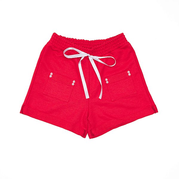 Shorts Bolso Quadrado Feminino Adulto Vermelho