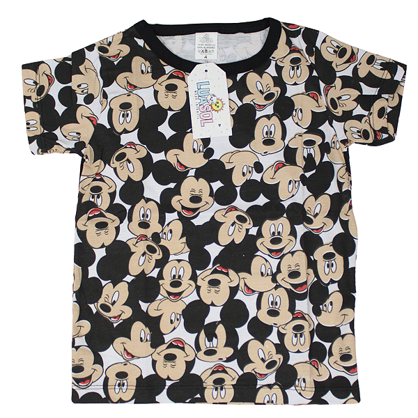 Camiseta Para Meninos Preta Estampada Mickey