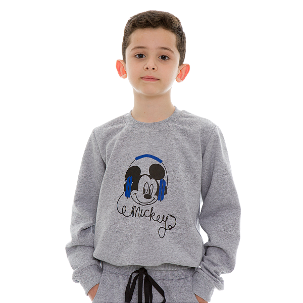 Casaco Peluciado Quentinho Para Meninos Mescla Mickey Fone
