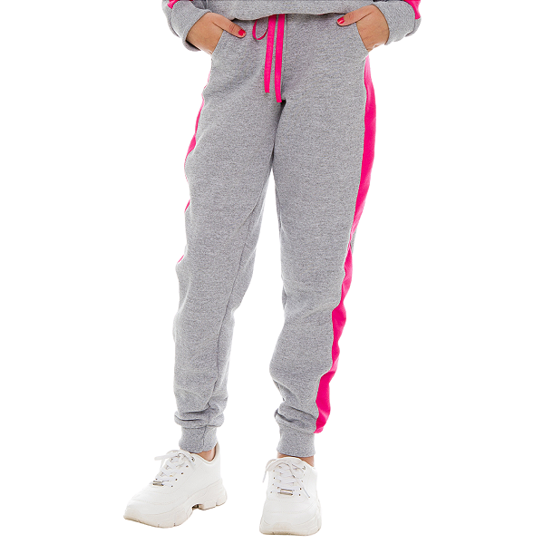 Calça grossa de Moletom Pelúciado quentinho na cor Mescla Recorte Pink