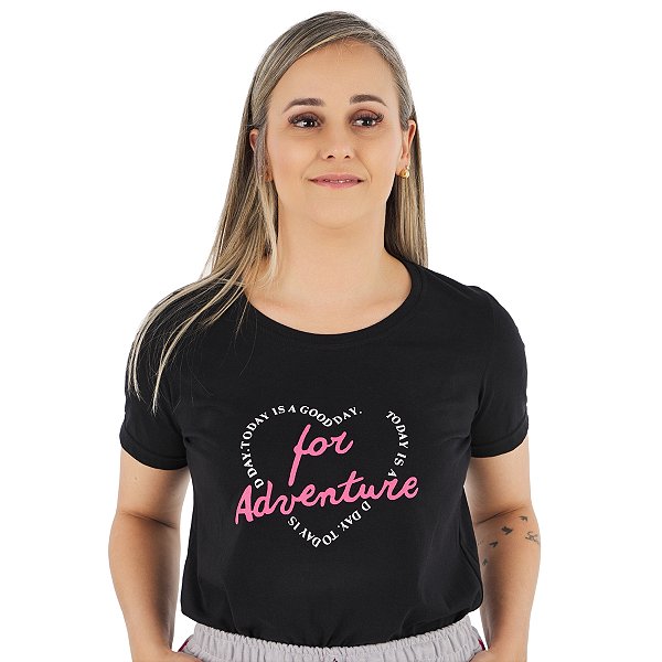T-Shirt verão Feminina Adulta camiseta preta for adventure P ao G3