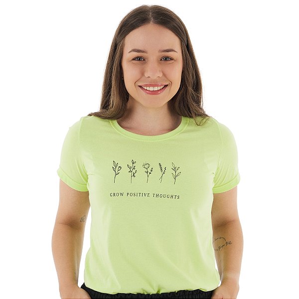 T-Shirt verão Feminina Adulta camiseta verde pistache cultive pensamentos positivosP ao G3