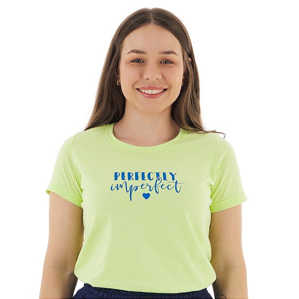 T-Shirt verão Feminina Adulta camiseta verde pistache perfectly imperfect P ao G3