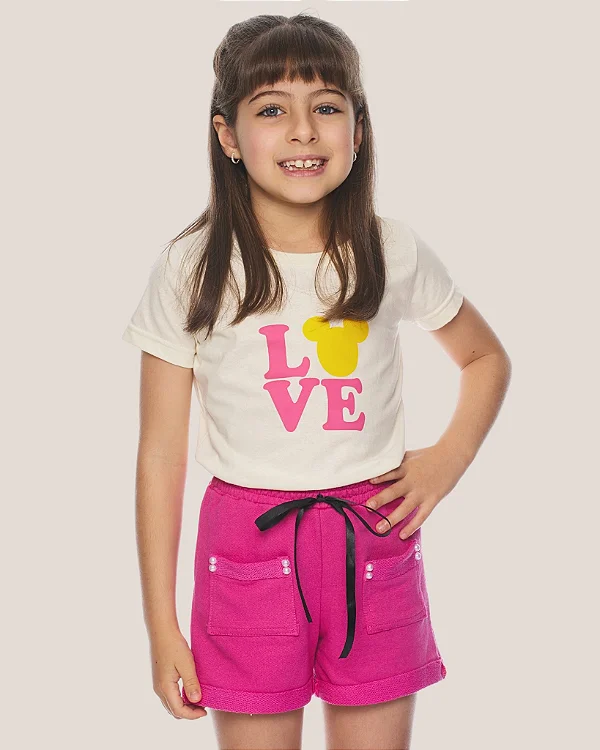 Conjunto Infantil Love Minnie c/ Shorts Pink 2 ao 14