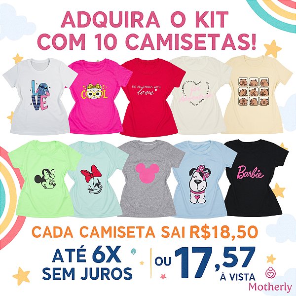 KIT 10 CAMISETAS INF/JUVENIL – Apenas R$18,50 cada