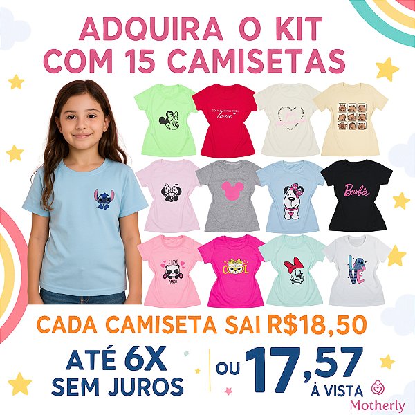KIT 15 CAMISETAS INF/JUVENIL – Apenas R$18,50 cada