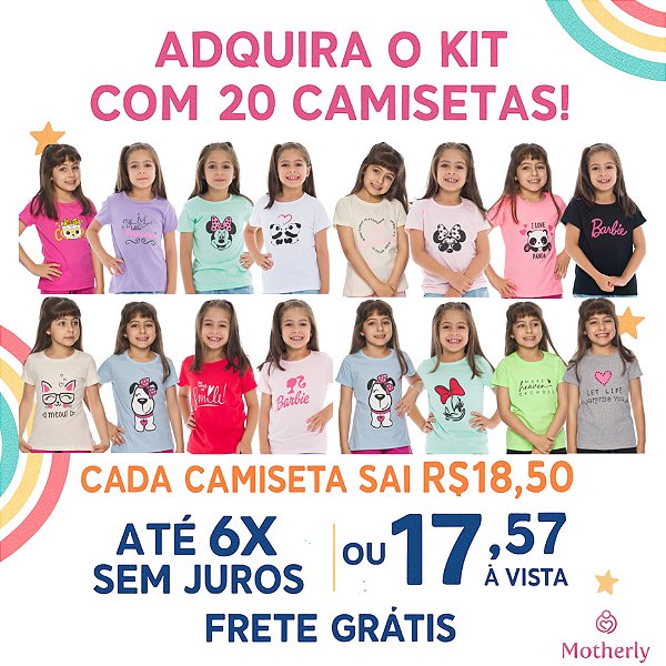 KIT 20 CAMISETAS INF/JUVENIL  – Apenas R$18,50 cada