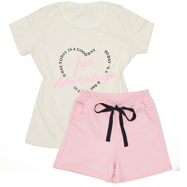 Conjunto Adulto off adventure + Shorts Rosa
