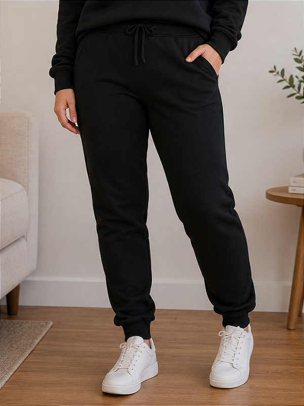 Calça Feminina adulta de Moletom Peluciado Preta