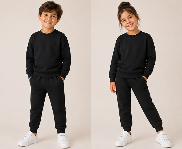 Conjunto Infantil Unissex Preto de Moletom Peluciado