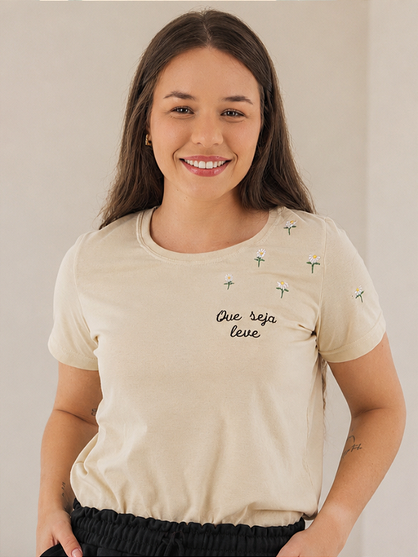 Camiseta Feminina Bordada Que Seja Leve 100% Algodão