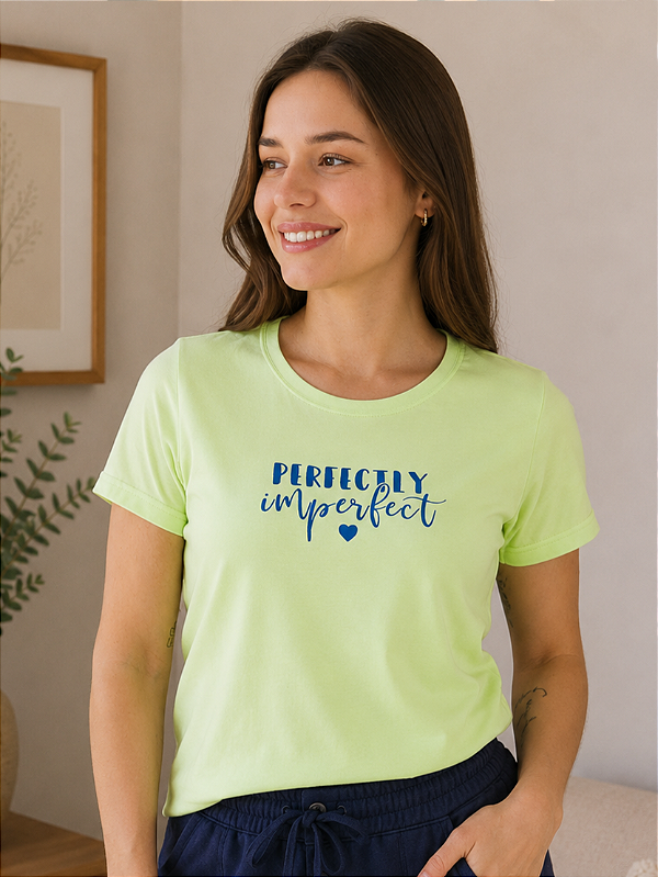 Camiseta Feminina Verde Pistache Perfectly Imperfect 100% Algodão