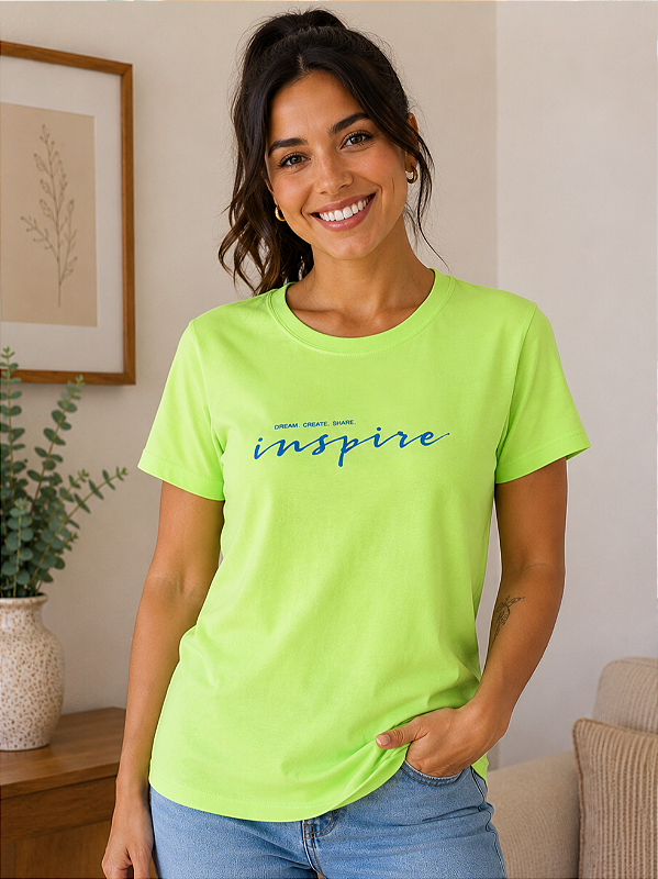Camiseta Feminina Verde Inspire 100% Algodão