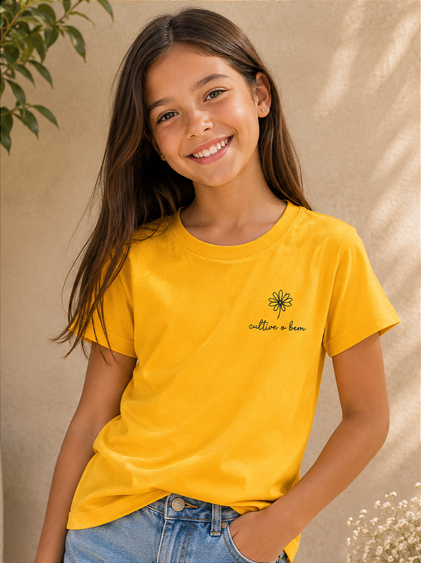 Camiseta Infantil Amarelo Ouro Cultive o Bem – 100% Algodão