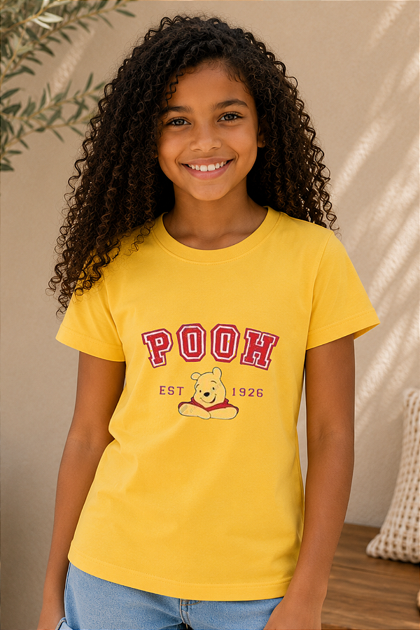 Camiseta Infantil Amarelo Ouro Pooh 100% Algodão