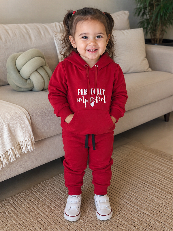 Conjunto de Moletom Peluciado Infantil Perfectly Imperfect Vermelho