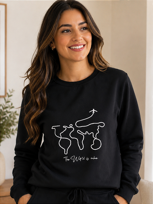 Casaco de Moletom Peluciado Feminino The World is Mine Preto
