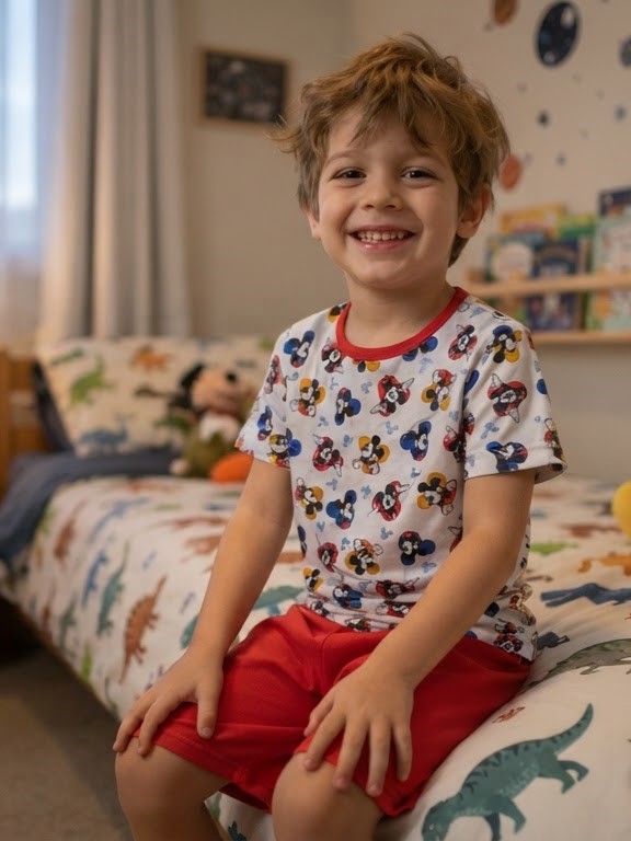 Pijama Infantil masculino Mickey Camiseta e Bermuda Vermelha