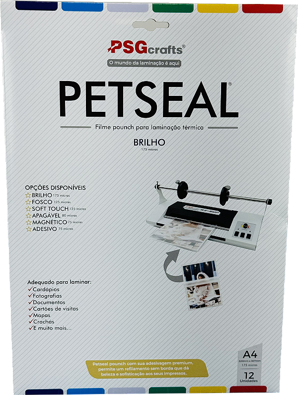Petseal pouch para plastificação brilho A4 175 mic