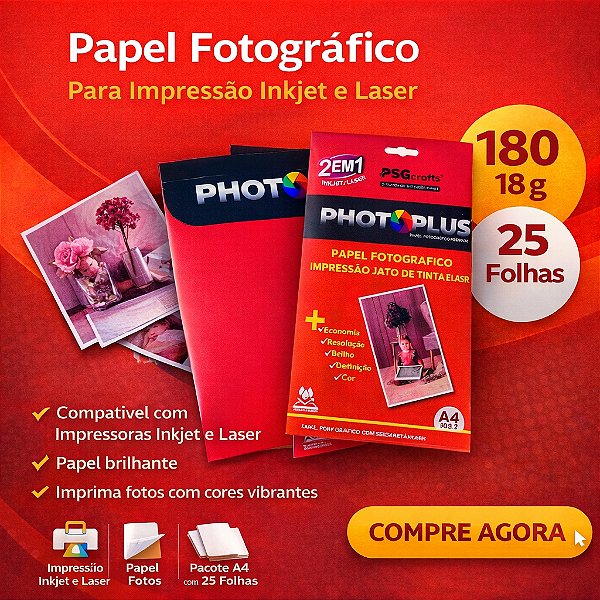 Papel Fotográfico A4 180g Inkjet e Laser