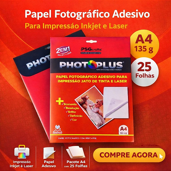 Papel Fotográfico Adesivo 135g – A4 – 25 folhas