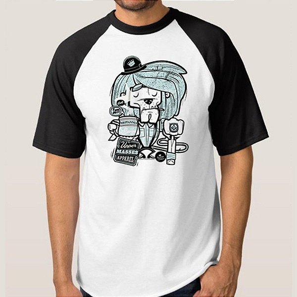 CAMISETA BRANCA COM MANGA PRETA NERDERIA e LOJARIA leao 2 BRANCA