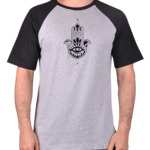 CAMISETA MESCLA CINZA COM MANGA PRETA NERDERIA e LOJARIA hamsa5 CINZA