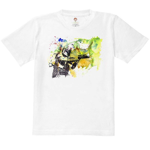 Camiseta Infantil Nerderia e Lojaria oba fett aquarela BRANCA