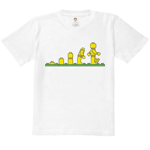 Camiseta Infantil Nerderia e Lojaria evolucao lego BRANCA