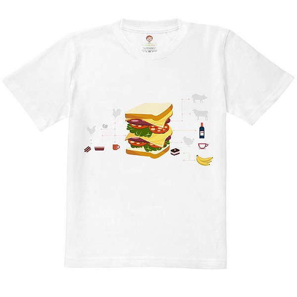Camiseta Infantil Nerderia e Lojaria sanduba BRANCA