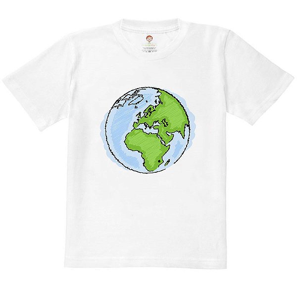 Camiseta Infantil Nerderia e Lojaria terra desenho BRANCA