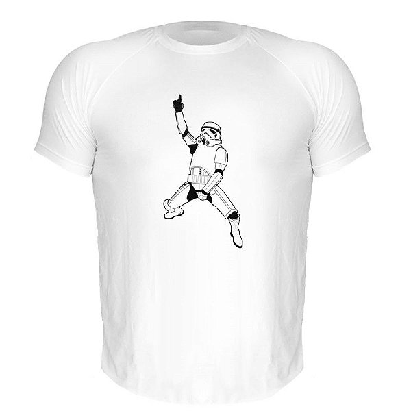 Camiseta Slim Nerderia e Lojaria stormtrooper dance Branca