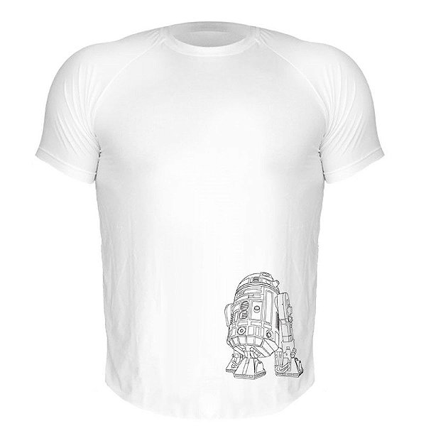 Camiseta Slim Nerderia e Lojaria r2d2 linhas Branca