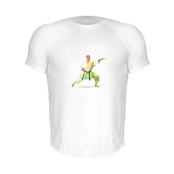 Camiseta Slim Nerderia e Lojaria karate geometrico Branca