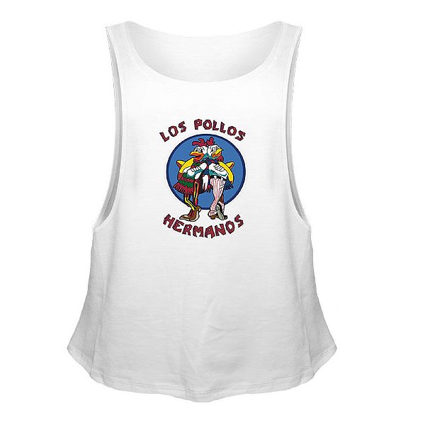 Camiseta Regata Nerderia e Lojaria los pollos hermanos Branca