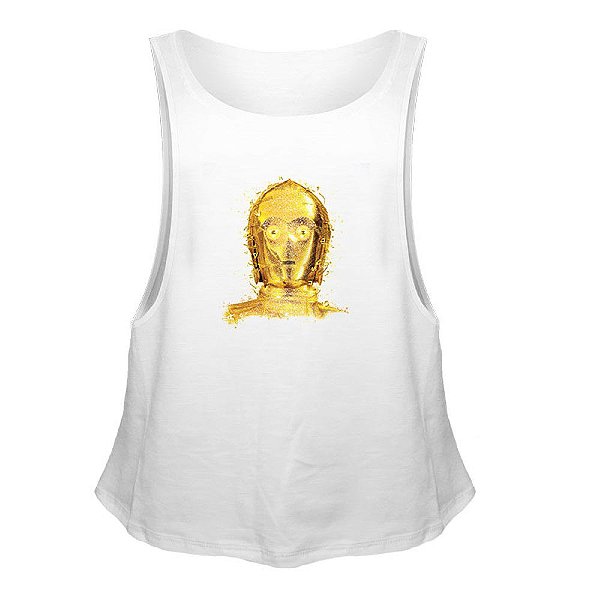 Camiseta Regata Nerderia e Lojaria star wars c3po Branca