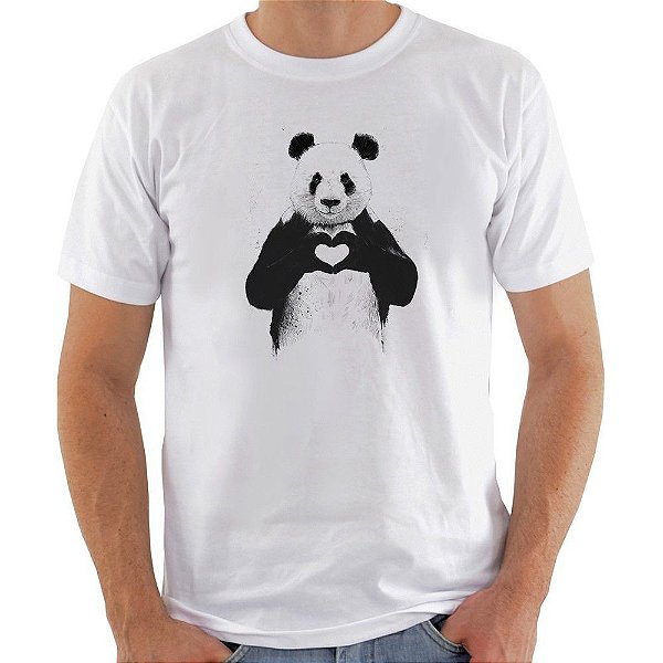 Camiseta Basica Nerderia e Lojaria panda coraçao Branca